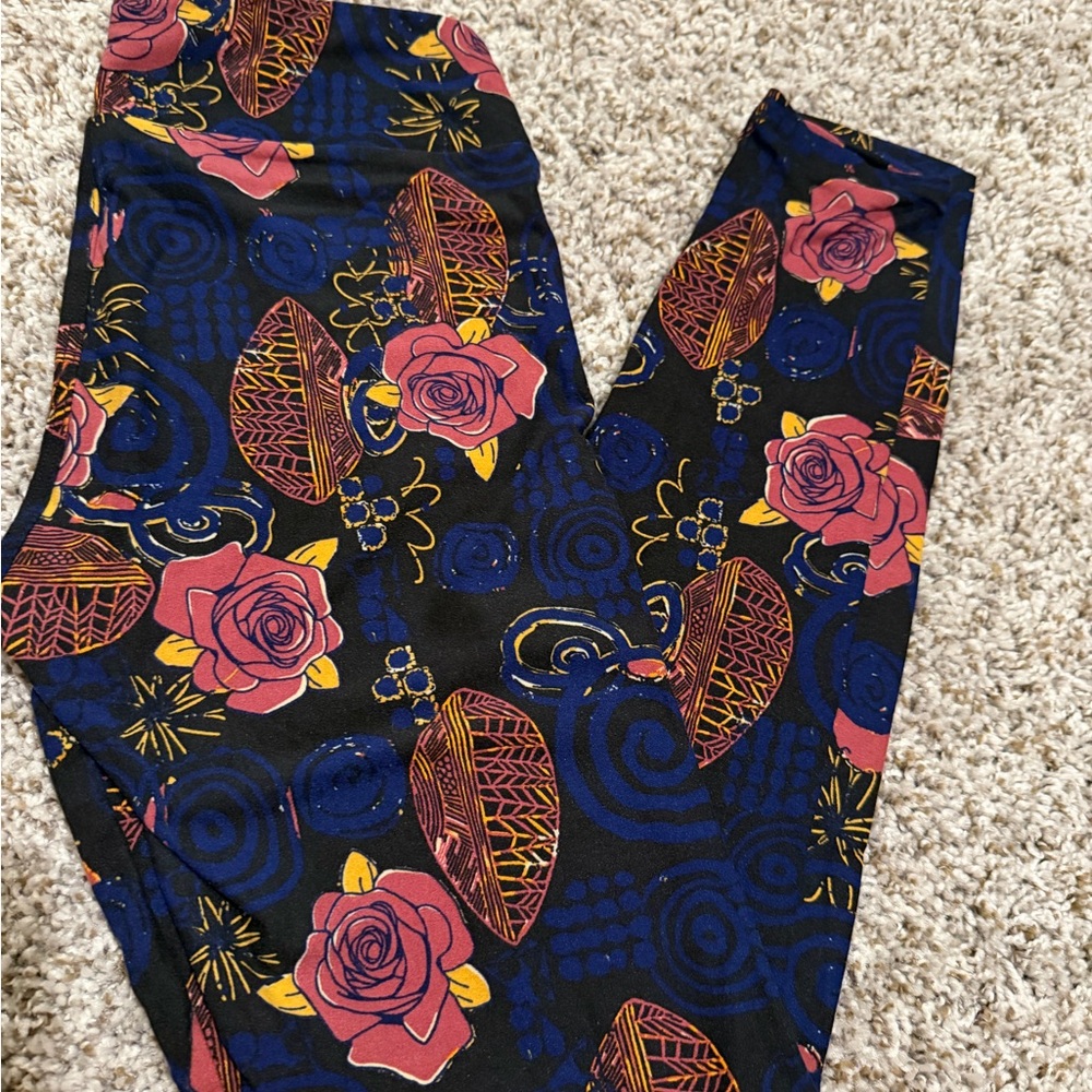 LuLaRoe Blue and Pink Floral Leggings